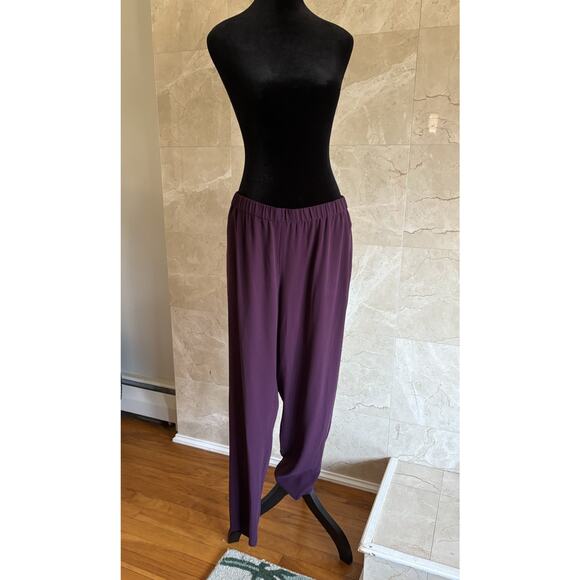 Eileen Fisher Silk Georgette Crepe Tapered Pant - L - Cassis Holiday Minimalist - Picture 10 of 13